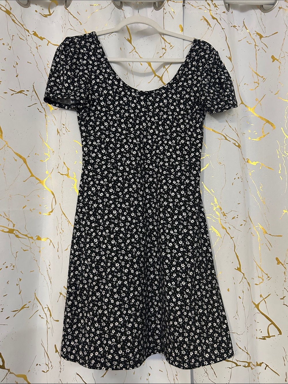 Altard State Black Floral Scoop Neck A-Line Dress Size S